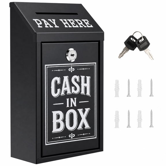 Threns Metal Donation Box with Lock and Slot, Wall Mounted "Pay Here" Cash Drop Box for Self Serve Payments & Tips