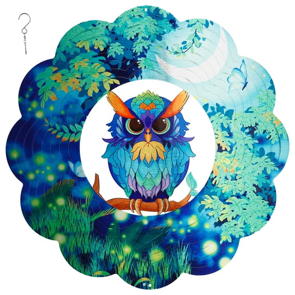 Threns Metal Wind Spinners Hanging Wind Spinners 3D Stainless Steel Hanging Wind Sculpture Owl Decor for Outdoor Indoor,11.7 inches