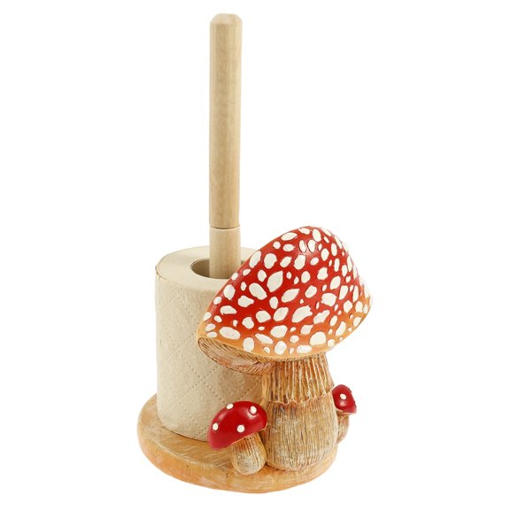 Threns Mushroom Pattern Paper Towel Holder Resin Tissue Paper Roll Display Stand Decor Unique Towel Roll Storage with Wooden Base for Home Kitchen Dining Room Countertop