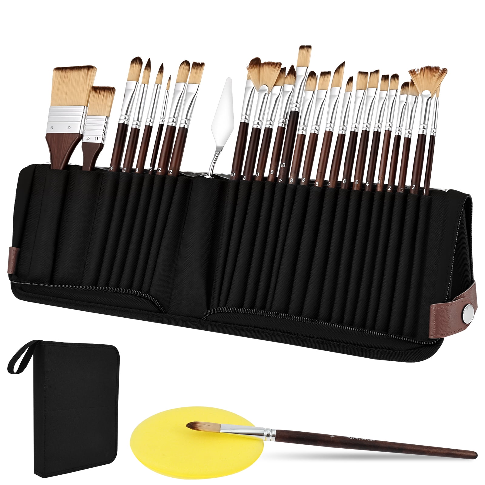 Threns Paint Brush Set,26Pcs Watercolor Acrylic Paint Brushes with Flat,Filbert,Fan,Dagger,Cat Tongue,Round,Palette Knife,Professional Paintbrush Kit for Artist,Oil,Face Painting
