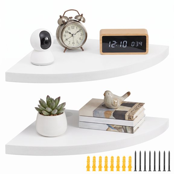 Threns Pine Wood Corner Shelf Set of 2, Floating Wall Shelves, Wall Mount Storage for Bathroom Kitchen Living Room, Space Saving