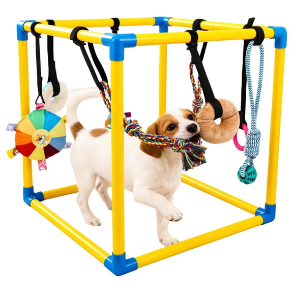 Threns Puppy Play Gym with 8 Hanging Toys,Removable Dog Enrichment Playground,Interactive Indoor Training Activity Center for Small Dogs