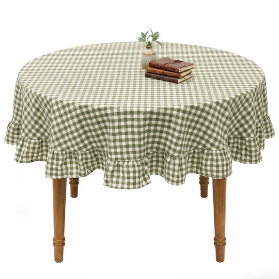 Threns Sage Green Gingham Tablecloth Decorations, Round Green Checkered Tablecloth Table Cover for Baby Shower Bridal Wedding Birthday Party Supplies, 70.87"