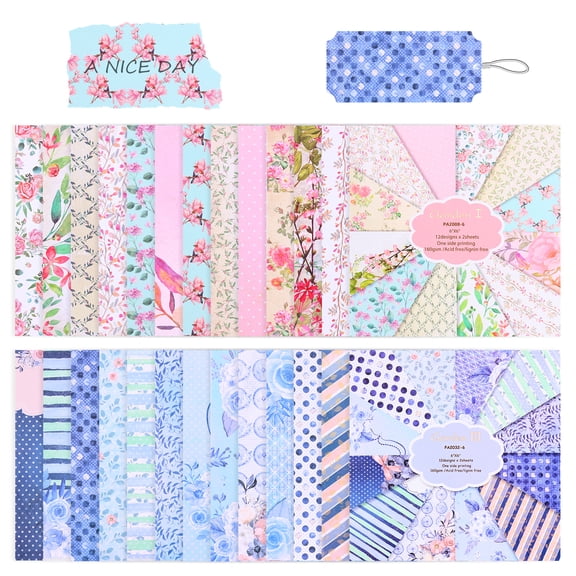 Threns Scrapbook Paper, 48 Sheets Acid Free Vintage Decorative Paper, 6x6 Inch Cardstock for Scrapbooking Journaling Card Making