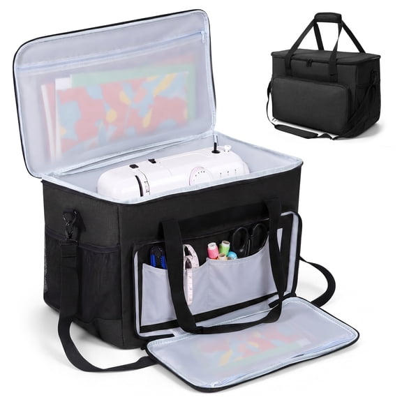 Threns Sewing Machine Carrying Case, Tote Bag with Shoulder Strap and Storage Pockets, Sewing Machine Bag Fits Most Standard Sewing Machines, Black