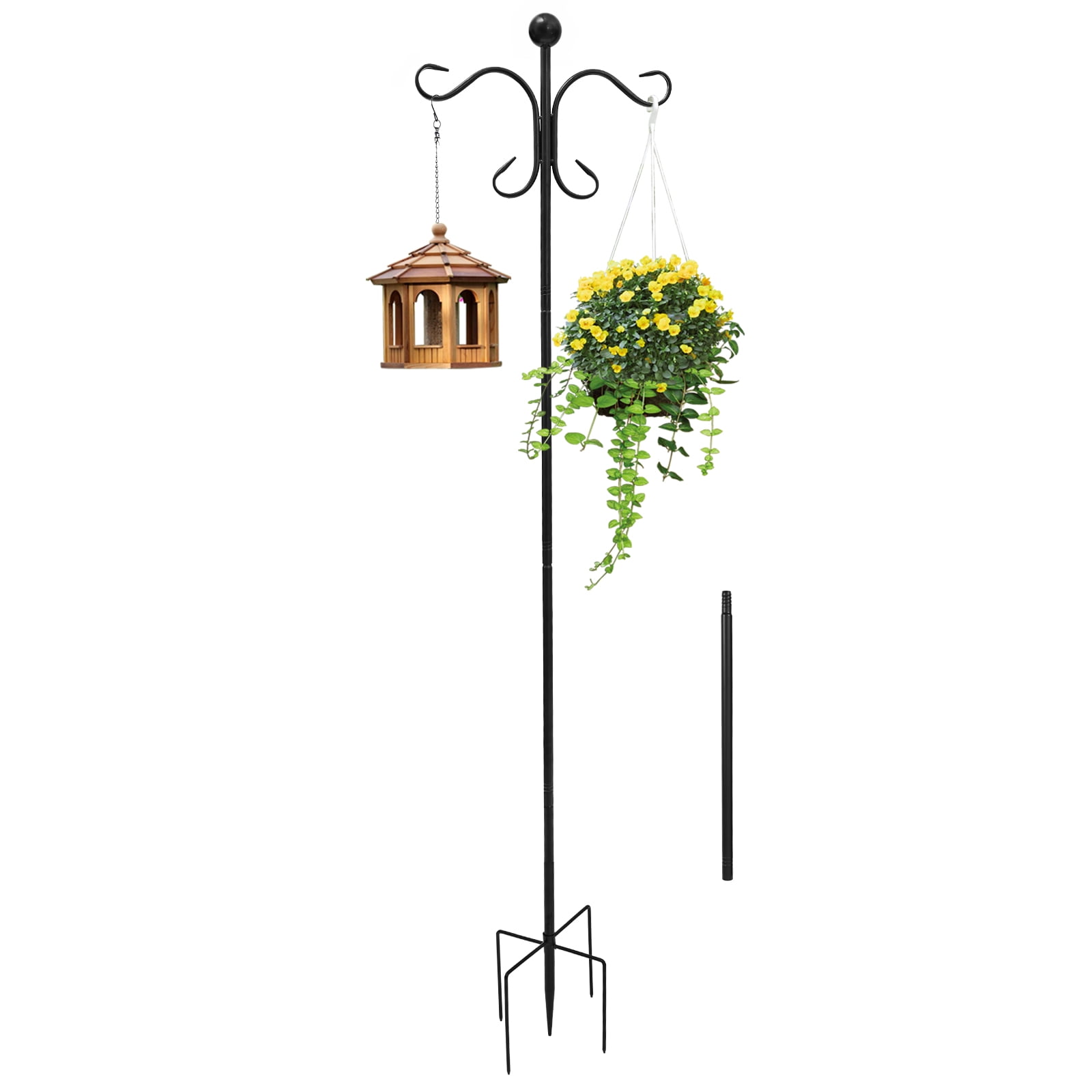 Threns Shepherd Hook 78.35 Inches Iron Double Shepherd Hook with 5 Prong Base Adjustable Bird Feeder Pole for Hanging Basket Solar Lantern