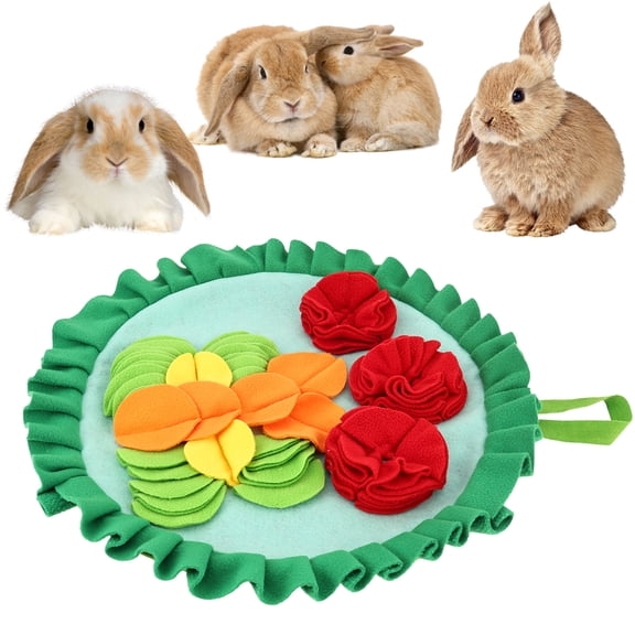 Threns Small Animals Foraging Mat,Cute Rabbit Feeding Mat with Fun Design,Slow Eat Durable Fleece Pad,Snuffle Mat for Rabbits,Hamsters,Guinea Pigs,16.54" x 16.54"
