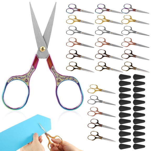Threns Small Craft Scissors, 5" Sewing Scissors, 24Pack Sharp Scissors All Purpose, Straight Fine Tips Mini Sewing Scissors Set, Precision Detail Paper Cutting, Colorful