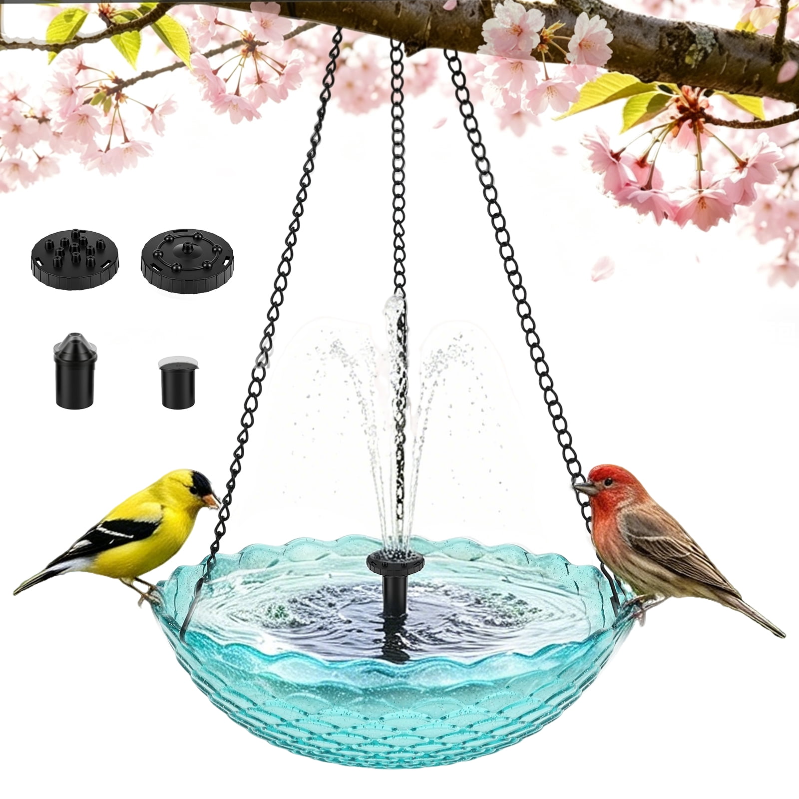 Threns Solar Hanging Bird Bath Fountain Hanging Solar Bird Bath Fountain for Outdoor Garden Backyard Patio Lawn Wildlife Feeder (Blue)