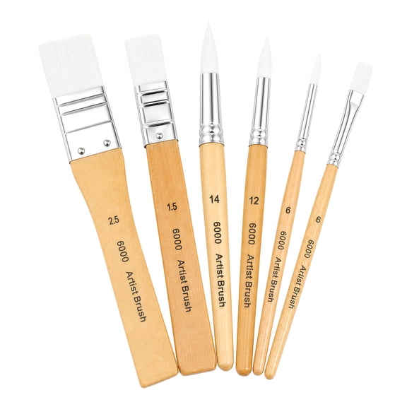 Threns Stencil Brushes Set, 6 Pcs Natural Bristle Wooden Handle Template Brushes for Wood Wall Model House Painting, Stencil Projects, Card Making, DIY, Crafts and Acrylic Oil Watercolor Painting