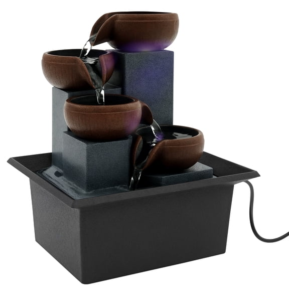 Threns Tabletop Fountain with LED Light 4 Level Waterfall Fountain Soothing Desktop Fountain Waterfall Decorative Water Feature Fountain Indoor Waterfall Fountain for Bedroom Home Office