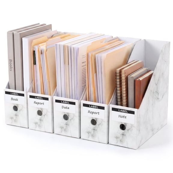 Threns Vertical Magazine File Holder, File Organizer Desk Organizer and Storage Bins Holding for Magazines, Binders, Notebooks, Envelopes, Plastic Office Organization and Storage for Desk, 5 Pack