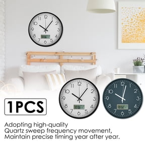 Threns Wall Clock 11.6 Inches Round Wall Clocks with LCD Display,Arabic Number Clock for Home Office Decor,Gray