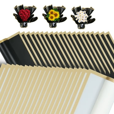 Threns Waterproof Flower Wrapping Paper with Gold Edge Large Packaging Paper with Ribbon Flower Wrapping Paper for Gift or DIY