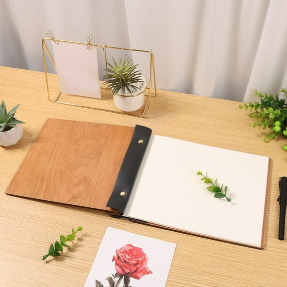 Threns Wedding Guest Book Wooden Vintage Wedding Sign Book Registry Guestbook with 30 Pages for Anniversary Memorial Occasions