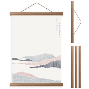 Threns Wood Poster Frame 4Pcs Magnetic Poster Hanging Rod Simple Teak Wood Photo Hangers with Hanging Rope