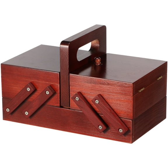 Threns Wood Sewing Basket with Handle Expandable Sewing Box Without Contents Multifunctional Craft Box for Home Travel and Emergency