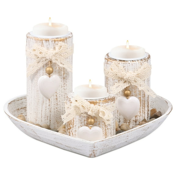 Threns Wood Tealight Candle Holder with Tray Decorative Tea Light Candle Holder with Tray Romantic Home Decoration for Wedding Dining Table Centerpiece Decor