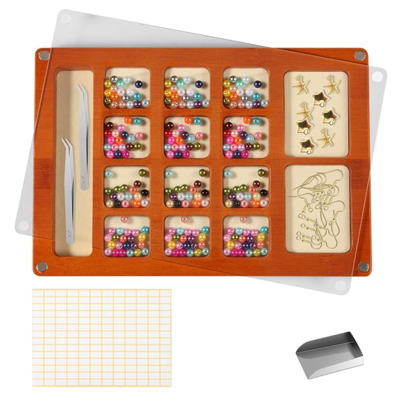 Threns Wooden Bead Sorting Tray Portable Compartmental Velvet Padding Bead Board With Magnetic Acrylic Cover for Home School Travel