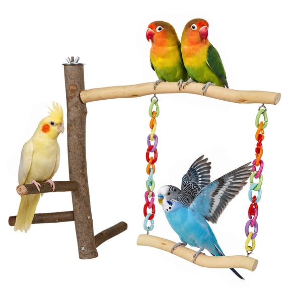 Threns Wooden Bird Swing Toy with Perch Stand Cage Accessory for Budgie Parakeet Cockatiel Conure Lovebird Other Small Bird