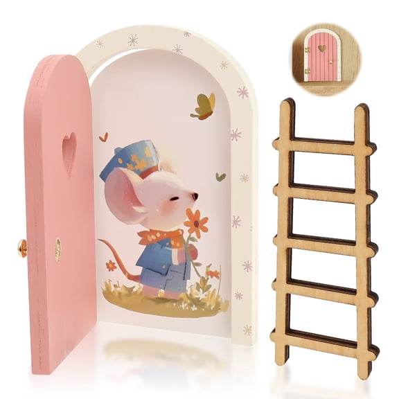 Threns Wooden Gnome Decor Holiday Seasonal Gnome Decorations with Ladder,5.12" Miniature Fairy Gate Decor for Home