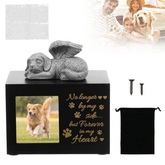 Threns Wooden Pet Memorial Urn with Angle Wings Decorative Dog Cat Keepsake Urn with Photo Frame for Small and Medium Dog Cat Ashes
