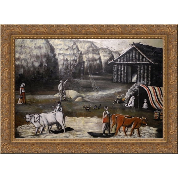 Threshing Floor at Dusk 24x20 Gold Ornate Wood Framed Canvas Art by Pirosmani, Niko