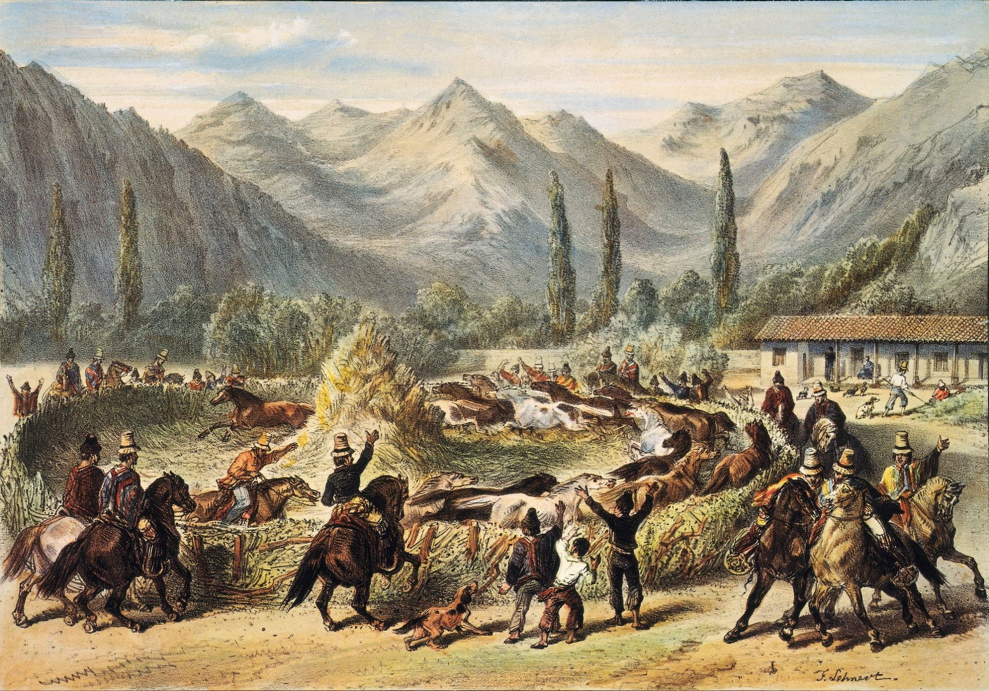 Threshing In Chile Illustration Fom History Of Chile By F Canvas Art - (36 x 24)