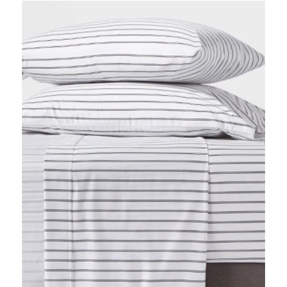  Threshold 400 Thread Count Performance Printed Sheet Set Blue Stripe - King