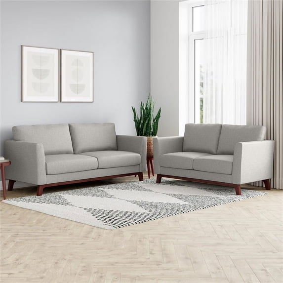 Threshold Middlefield Wood Base 3 Seater Sofa in Light Gray Linen