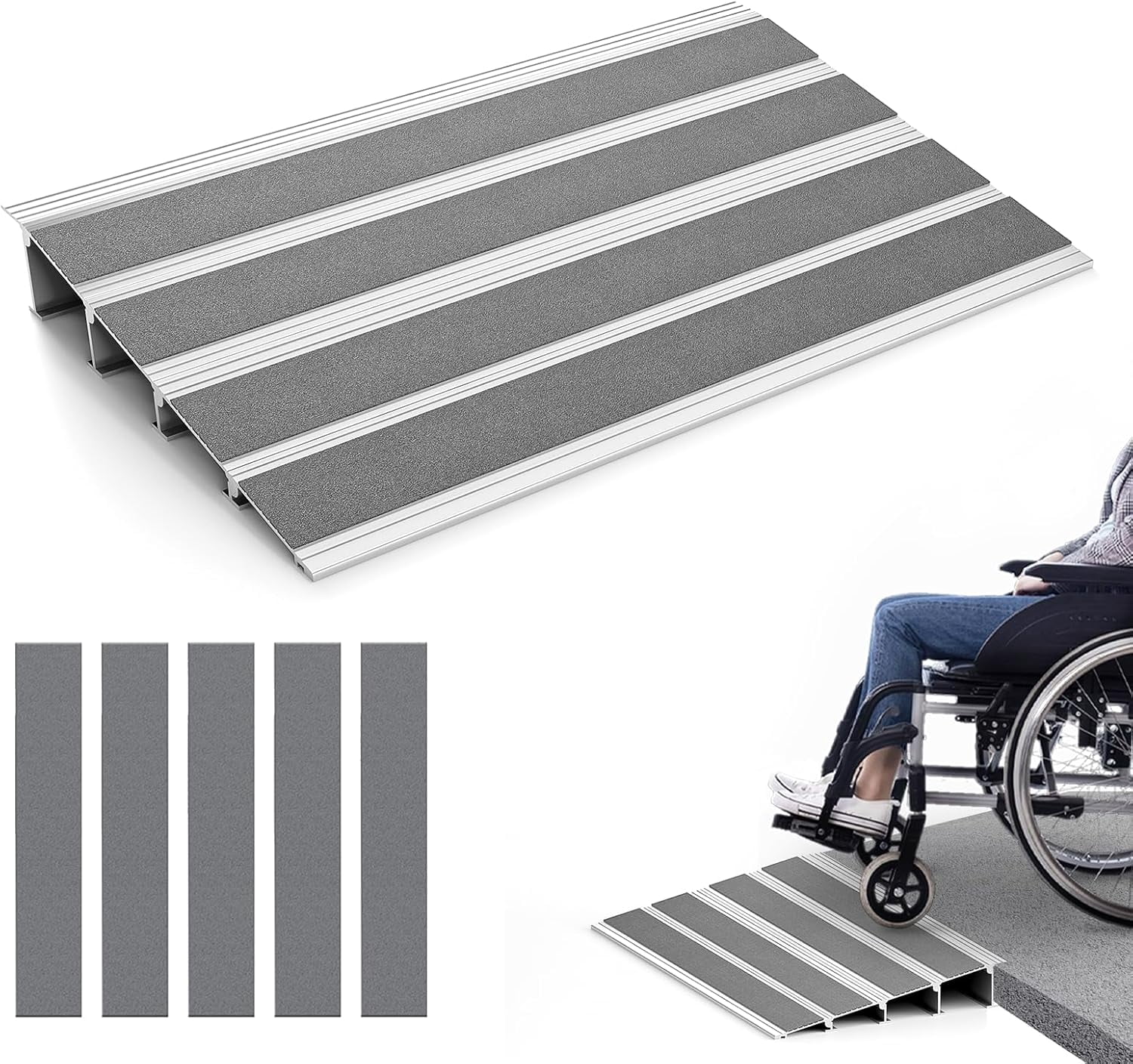 Threshold Ramp,Rated 800 lbs Load Capacity,Aluminum Door Ramps for Wheelchairs,Wheelchair