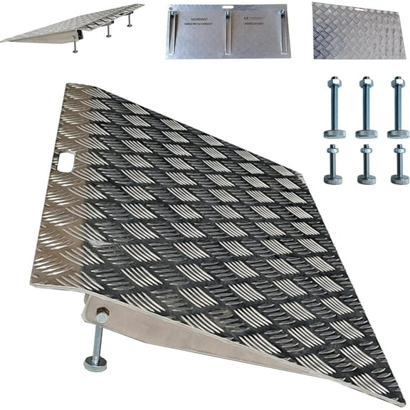 Threshold Ramp for Wheelchair Rigid Aluminum Loading Platform Variable Height Adjustable Non-Slip Surface 662 lbs Anodized Aluminum Doorway Bridge Sturdy 1TR70