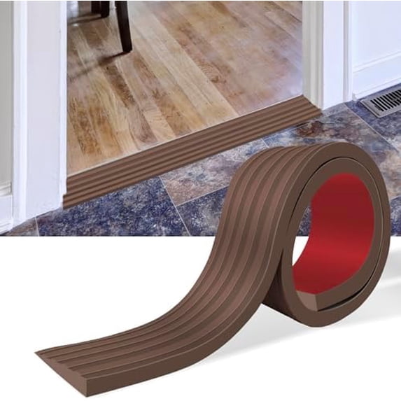 Threshold Ramps for Doorways Self-Adhesive Rubber Ramps for Door Threshold Rubber Door Threshold Ramp for Wheelchair Stroller Scooter Reducer Ramp (Brown, 2” Wide x 6.6' Long)
