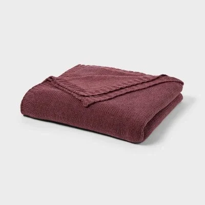 Threshold Throw Bed Blanket Oversized Knitted 92X90, Maroon, Full/Queen