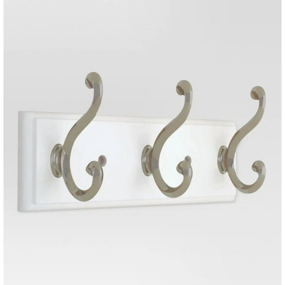 Threshold Wall Hook Coat Rail 3 Scroll White And Satin Nickel Finish