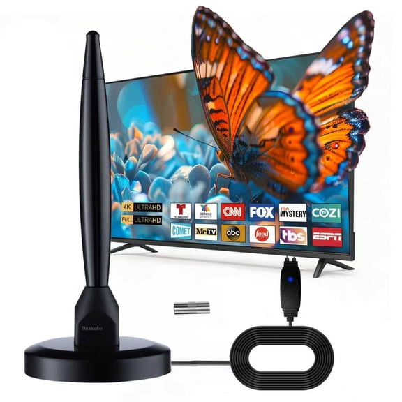 WuZooCg Indoor TV Antenna with Amplifier, 150-Mile Range, 16 ft Coax Cable, Magnetic Base, 4K 1080p HDTV Antenna for Local Channels, Black