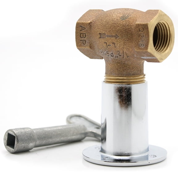 Thrifco 4400456 1/2 Inch FIP Brass Straight Gas Valve, Floor Plate and 3 Inch Key in Chrome