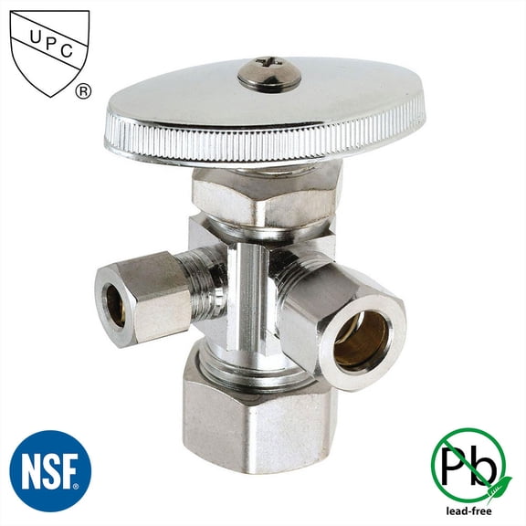 Thrifco 4405596 5/8 Inch Comp x 3/8 Inch Comp x 1/4 Inch Comp Multi Turn Brass Angle Stop Valve (Lead Free)