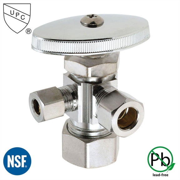 Thrifco 4405599 5/8 Inch Comp x 1/2 Inch Slip Joint x 1/4 Inch Comp Multi Turn Brass Angle Stop Valve (Lead Free)