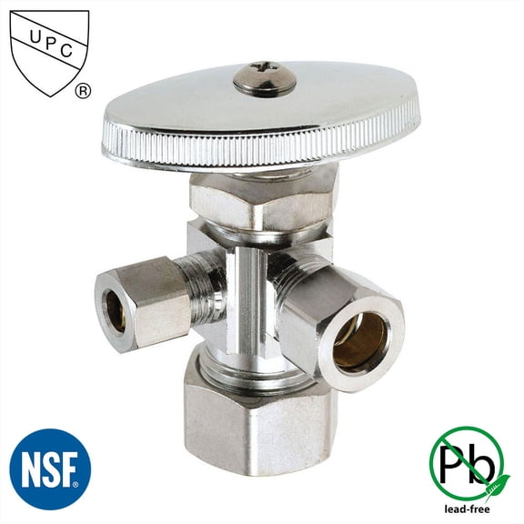 Thrifco 4405602 5/8 Inch Comp x 1/2 Inch Slip Joint x 1/2 Inch Slip Joint Multi Turn Brass Angle Stop Valve (Lead Free)