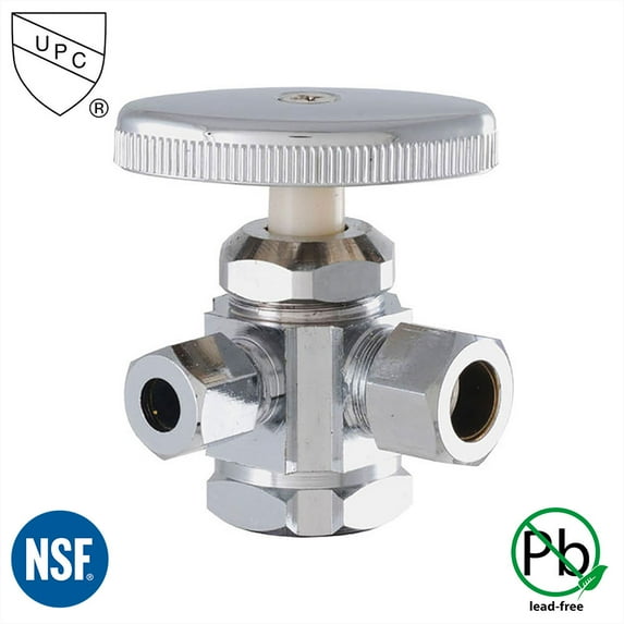 Thrifco 4405603 1/2 Inch FIP x 1/2 Inch Comp x 1/4 Inch Comp Multi Turn Brass Angle Stop Valve (Lead Free)