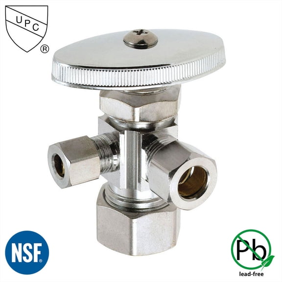 Thrifco 4405604 5/8 Inch Comp x 1/2 Inch Comp x 1/4 Inch Comp Multi Turn Brass Angle Stop Valve (Lead Free)