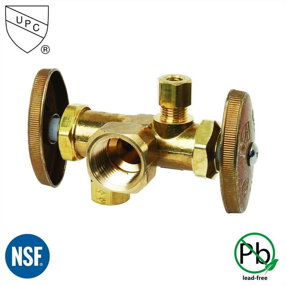 Thrifco 4405681 1/2 Inch FIP x 3/8 Inch Comp x 3/8 Inch Comp Dual Outlet & Dual Shut Off Multi Turn Angle Stop Valve (Lead Free)