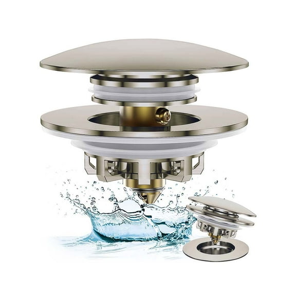 Thrifco 4405759 Universal Tip Toe Bathtub Drain Stopper  Brushed Nickel