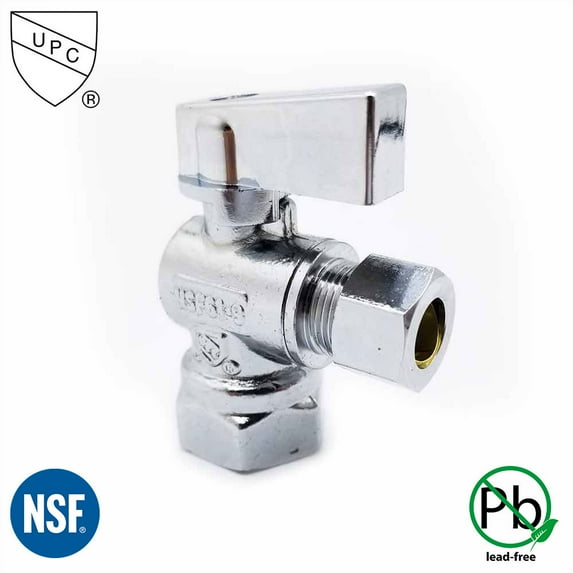 Thrifco 4406458 1/2 Inch FIP x 1/4 Inch Comp Quarter Turn Brass Angle Stop Valve (Lead Free)
