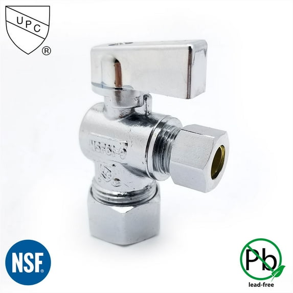 Thrifco 4406459 5/8 Inch Comp x 1/4 Inch Comp Quarter Turn Brass Angle Stop Valve (Lead Free)