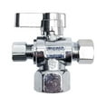 thumbnail image 1 of Thrifco 4406478 1/2 Inch FIP x 3/8 Inch Comp x 1/4 Inch Comp Quarter Turn Brass Angle Stop Valve (Lead Free), 1 of 5