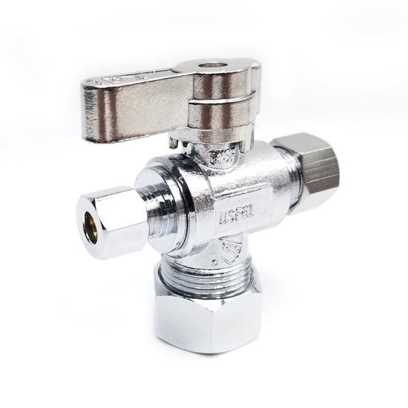 Thrifco 4406486 5/8 Inch Comp x 3/8 Inch Comp x 1/4 Inch Comp Quarter Turn Brass Angle Stop Valve (Lead Free)