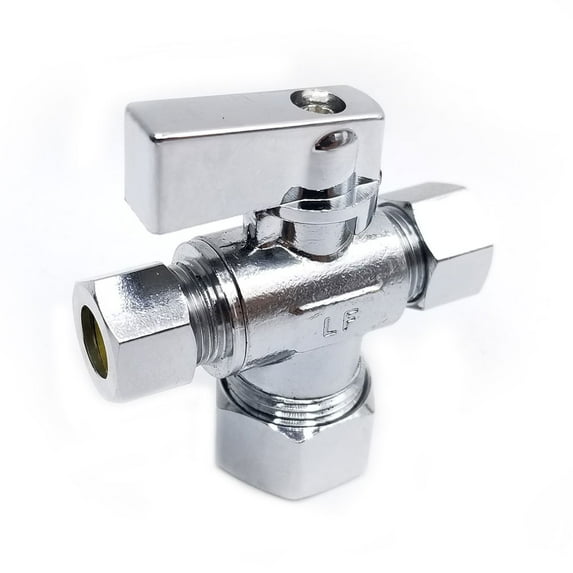 Thrifco 4406487 5/8 Inch Comp x 3/8 Inch Comp x 3/8 Inch Comp Quarter Turn Brass Angle Stop Valve (Lead Free)