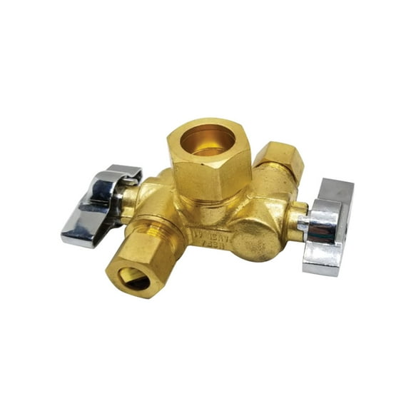Thrifco 4406791 5/8 Inch Comp x 3/8 Inch Comp x 3/8 Inch Comp Dual Outlet/ Dual Shut Off 1/4-Turn Angle Stop Valve